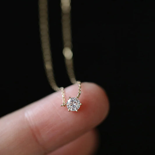 S925 Silver Plated 14K Gold Pendant Necklace with Zircon