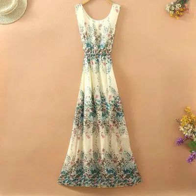 Bohemian Floral Chiffon Maxi Dress for Women