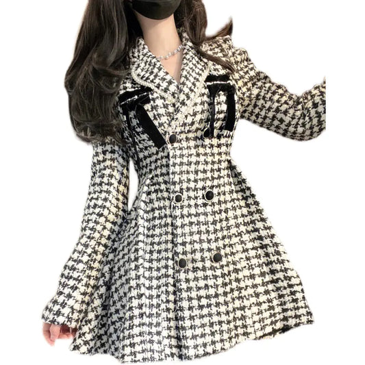 Sweet Plaid Long-Sleeved Dress for Autumn & Winter