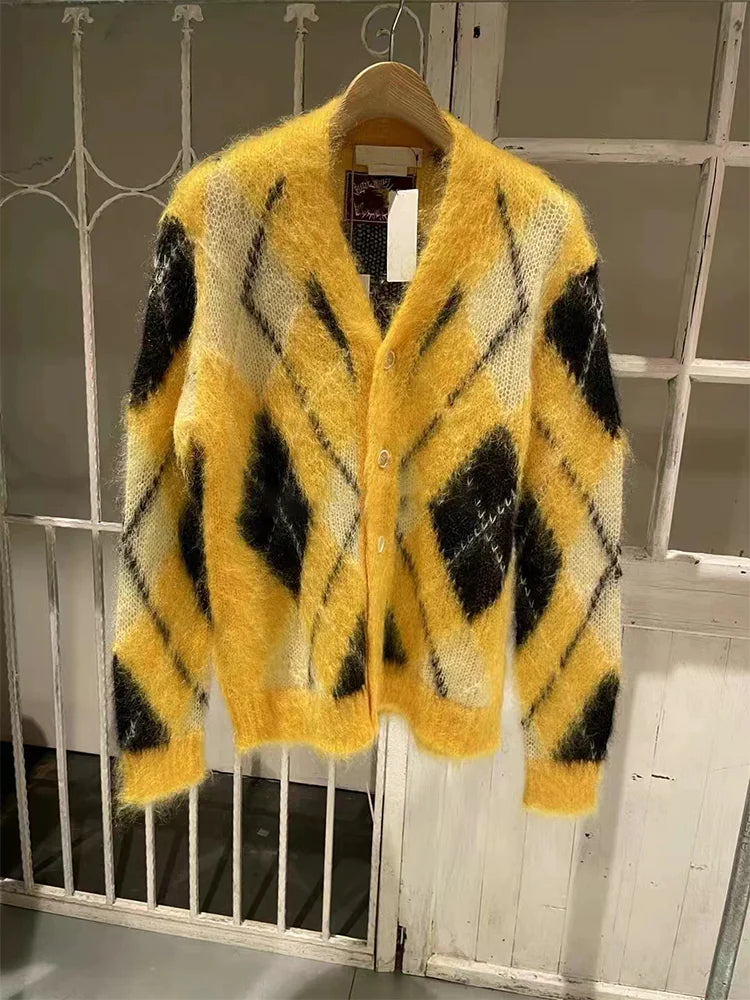 Niche Loose Color Block Mohair Knitted Sweater