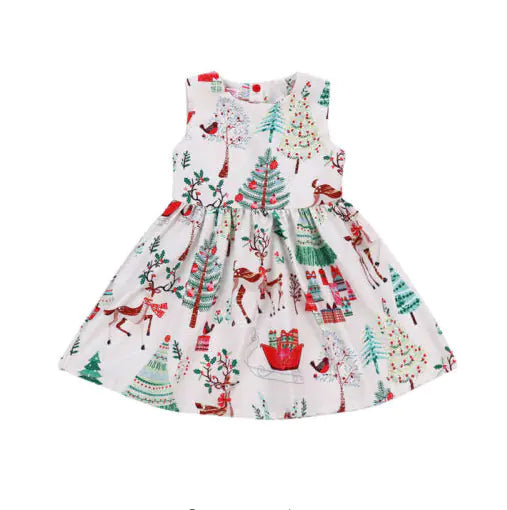 Sleeveless Dress with Christmas Reindeer Print