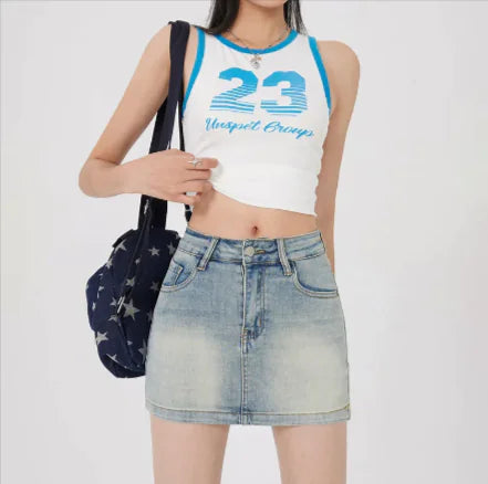 High Waist Denim A-Line Skirt