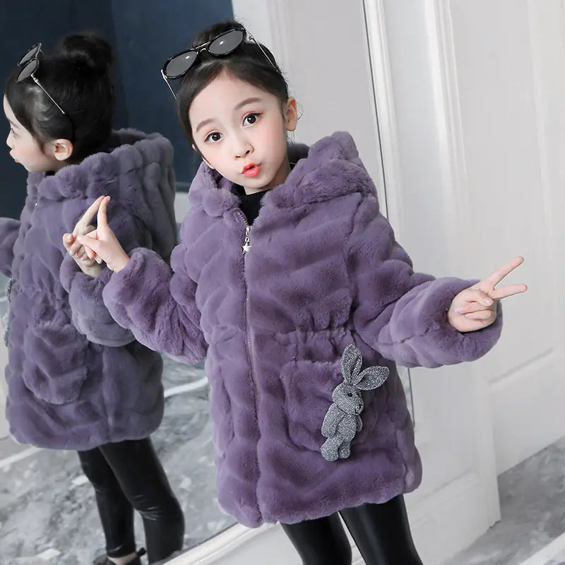 Girls' Thickened Imitation Fur Coat for Autumn/Winter