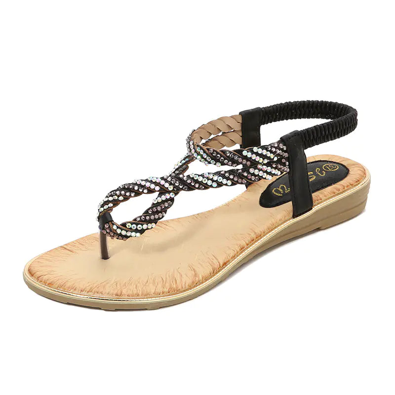 U-Shaped Rhinestone Flip Flop Sandals for Women
