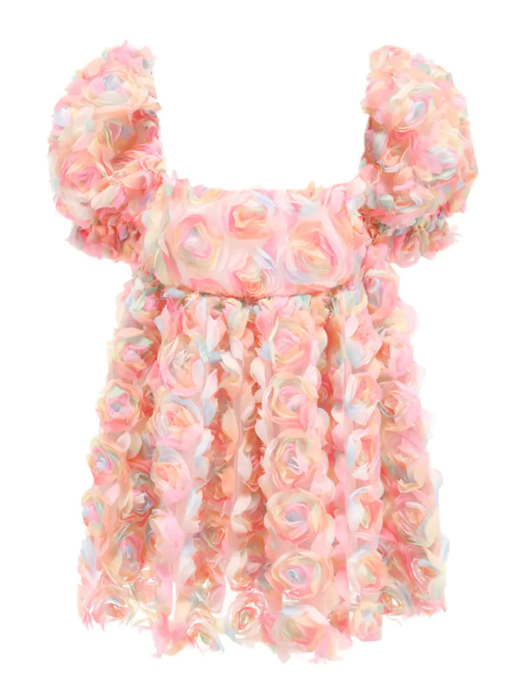 Women's Floral Print Mini Dress with Puffy Sleeves