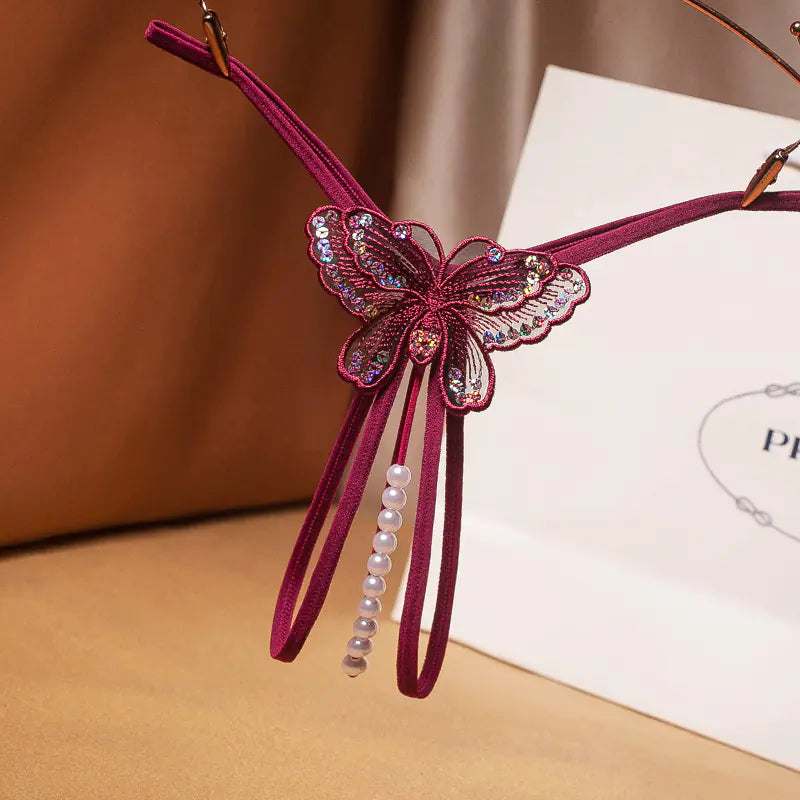 Transparent Pearl-Embellished T-Back Women's Panties