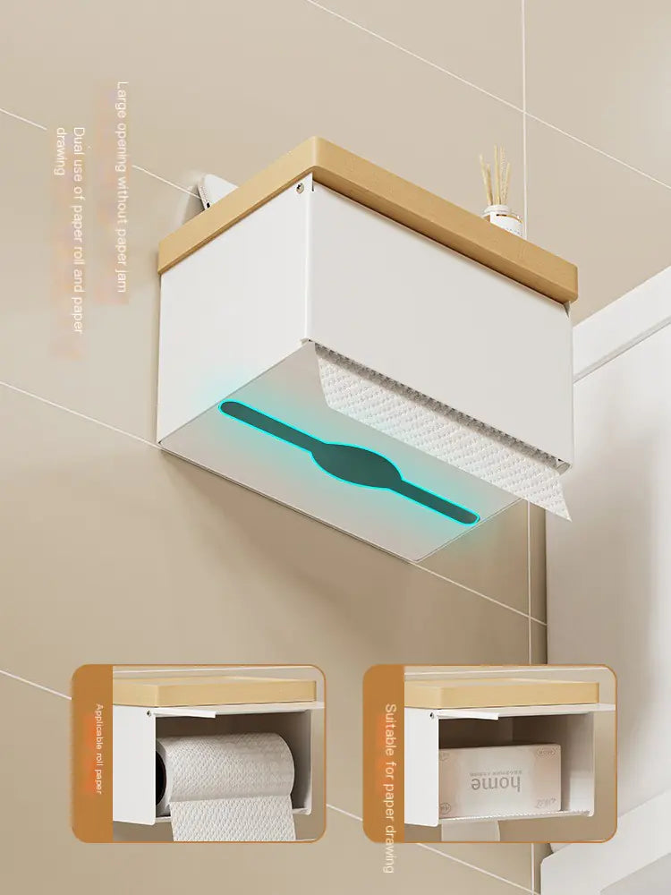 Wooden Wall-Mounted Tissue Box for Bathroom Storage