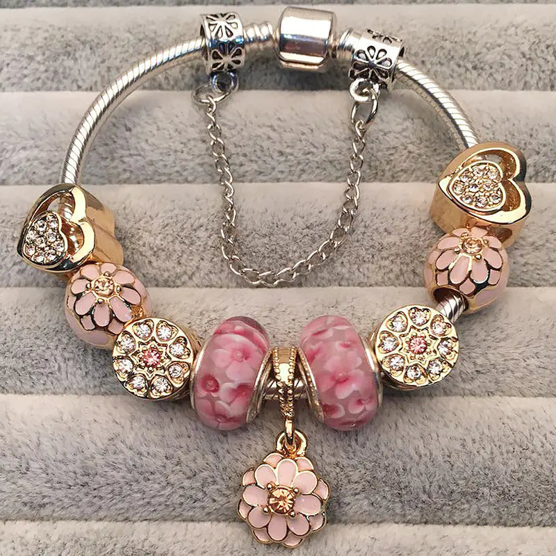 Pink Glass Bead Bracelet Jewelry - New Design