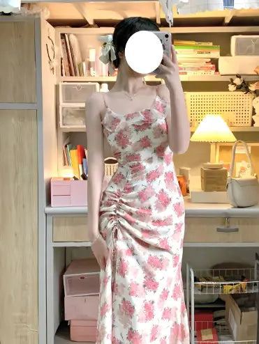 Floral Chiffon Dress for Women - Short Sleeve V-Neck