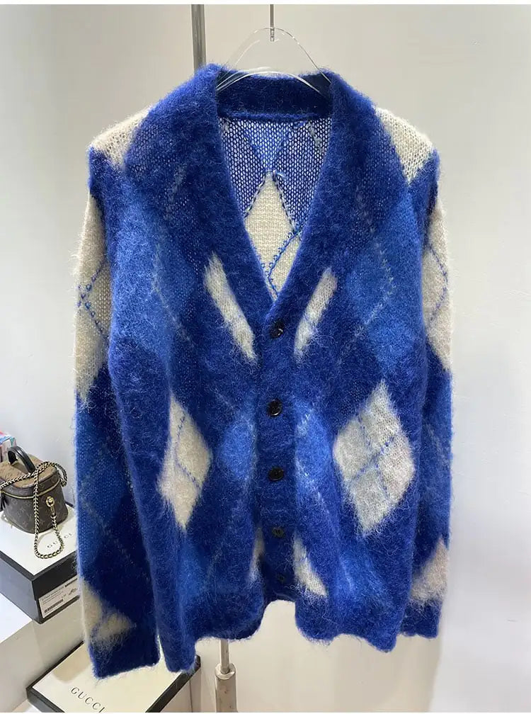 Niche Loose Color Block Mohair Knitted Sweater