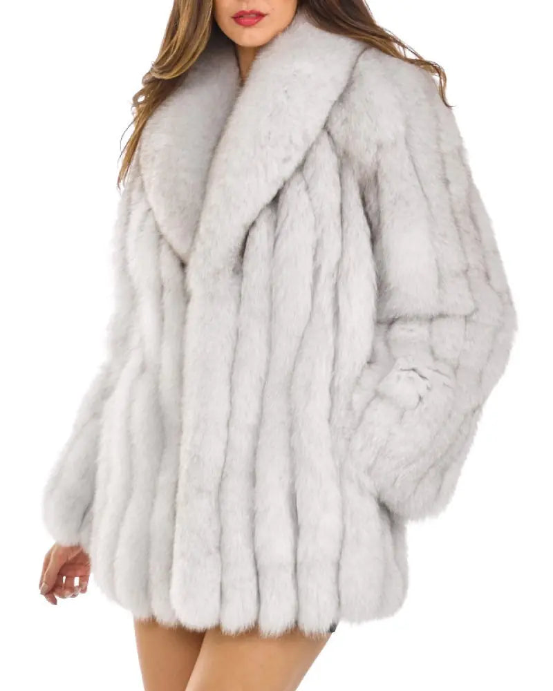 Winter Faux Fur Coat with Fox Fur Collar for Women