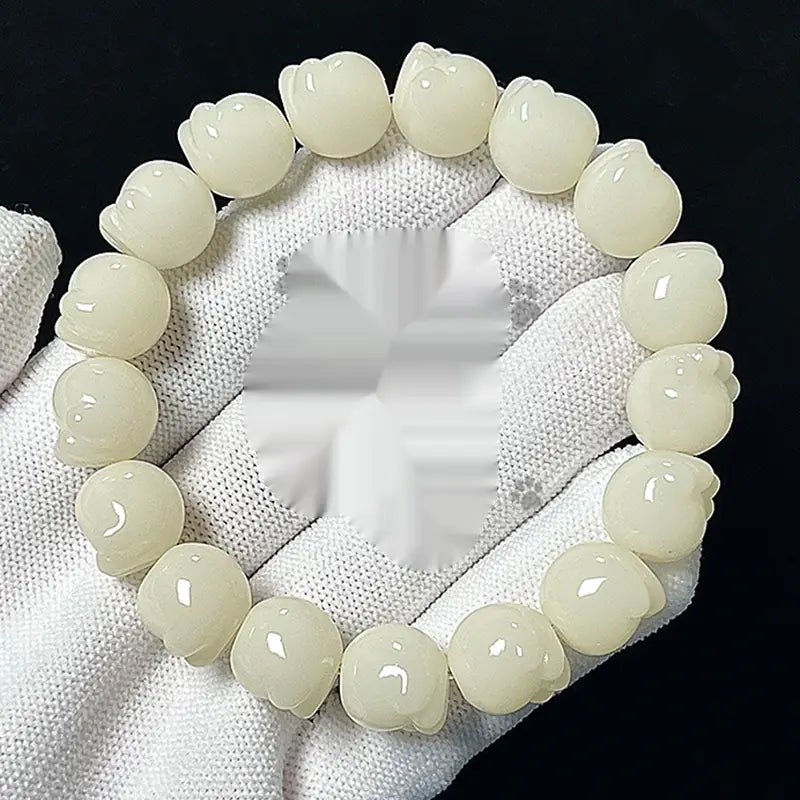 Cat's Paw Bodhi Root Bracelet with White Jade Design