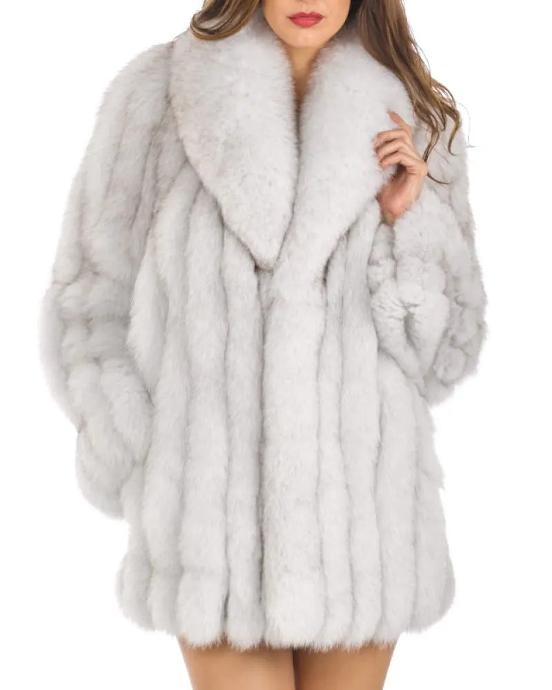 Winter Faux Fur Coat with Fox Fur Collar for Women