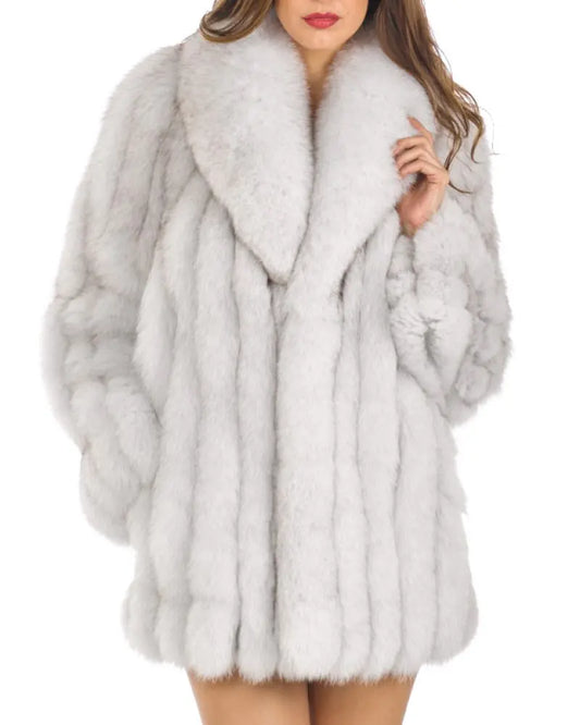 Winter Faux Fur Coat with Fox Fur Collar for Women