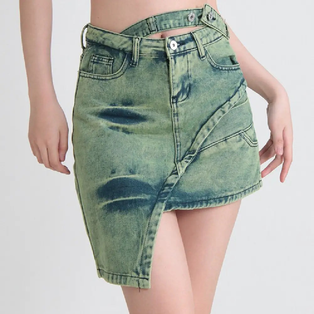 Irregular Design Splicing Denim Half-Length Skirt
