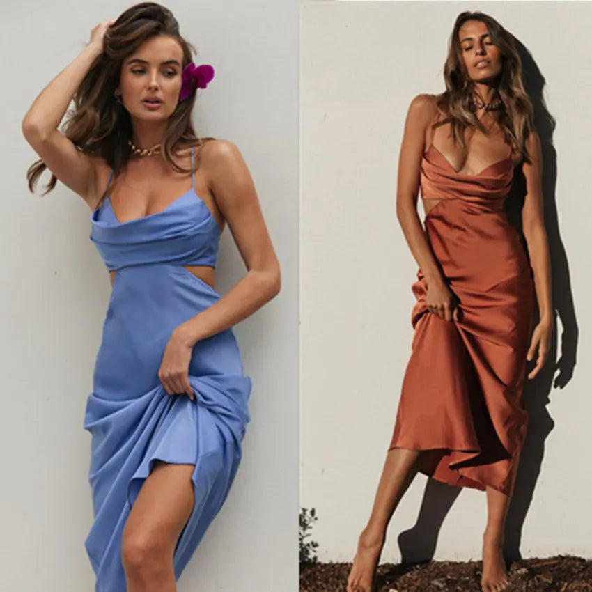 New Fashion Solid Color Backless Maxi Dress for Women