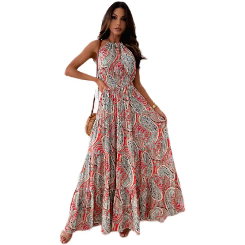 Bohemian Floral Backless Maxi Dress for Summer Outings