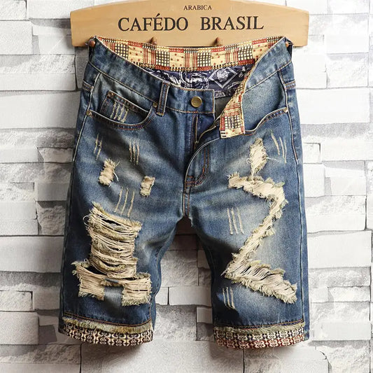 Men's Ripped Denim Five-Point Shorts