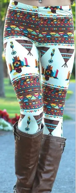 Christmas Print Plus Size Stretch Pants with Reindeer