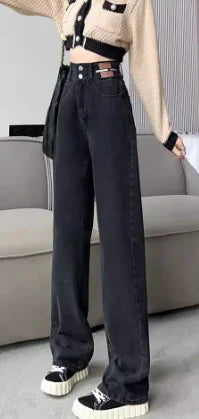 High-Rise Straight-Leg Thin Wide-Leg Jeans for Autumn