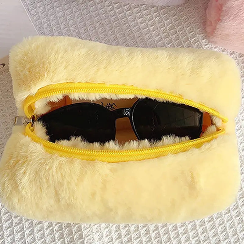 Large Capacity Plush Travel Cosmetic Bag for Women