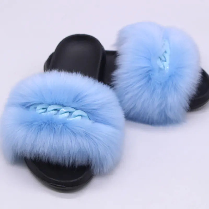 Faux Fox Fur Plush Flip-Flop Sandals for Women
