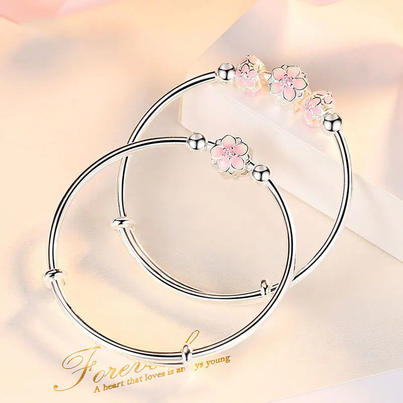 Silver Round Lucky Bead Sakura Dreamcatcher Bracelet