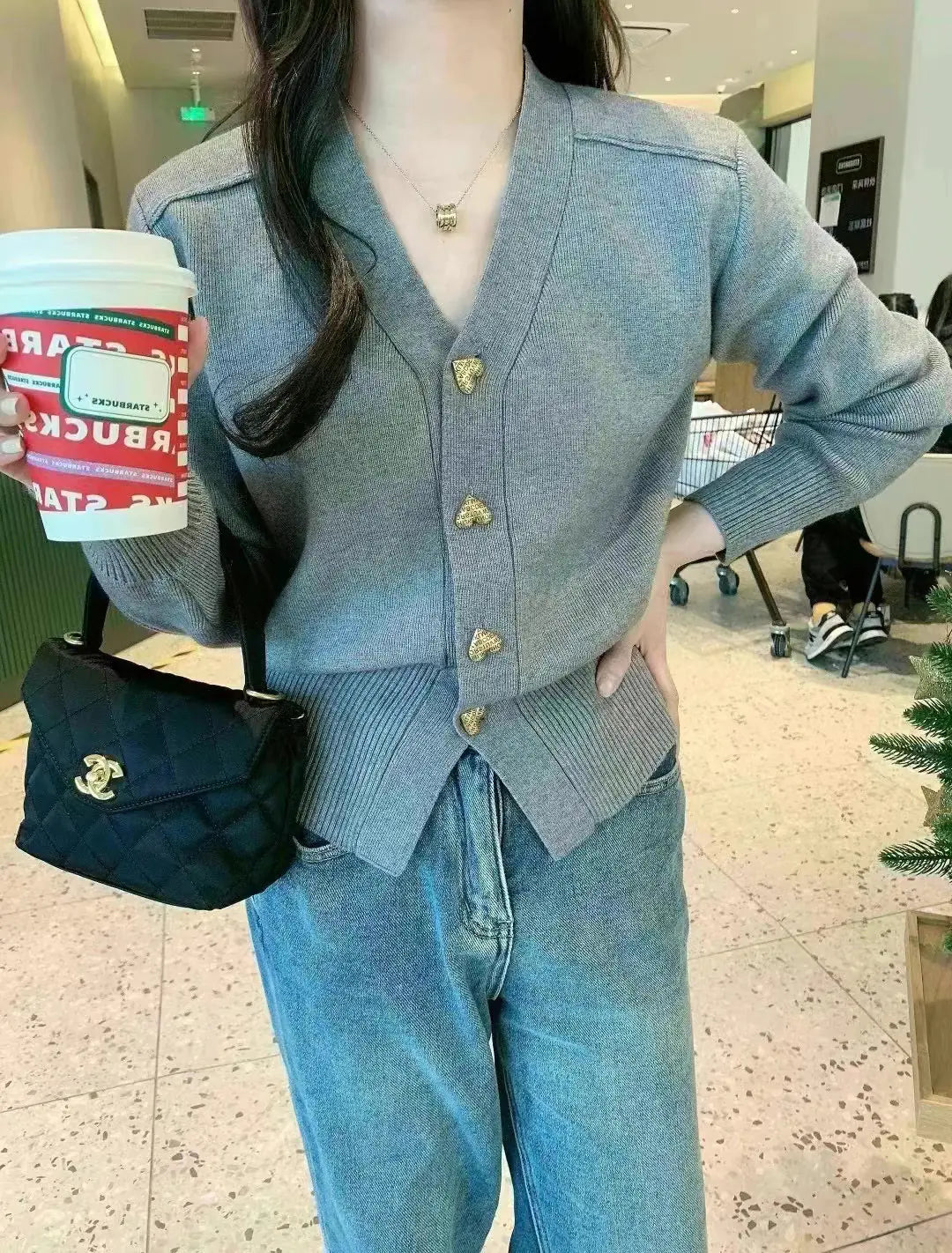 Women's V-Neck Cashmere Knitted Cardigan Sweater