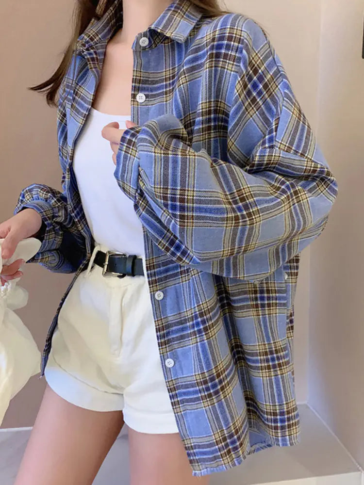 Autumn 2020 Korean Loose Fit Plaid Shirt Jacket