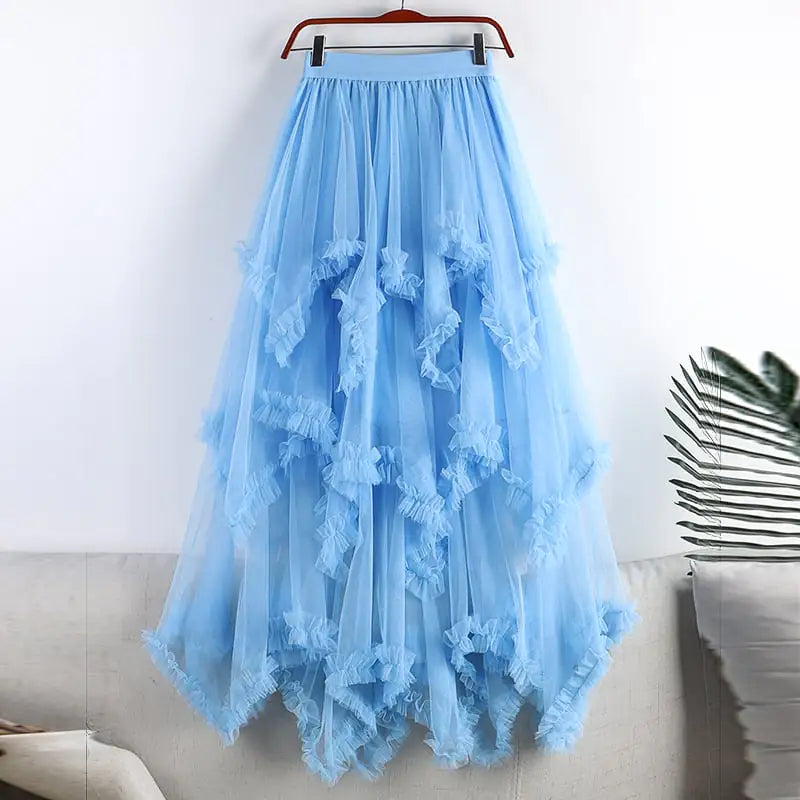 Women's High Waist Irregular Mesh Half-Length Skirt