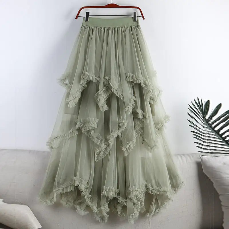 Women's High Waist Irregular Mesh Half-Length Skirt