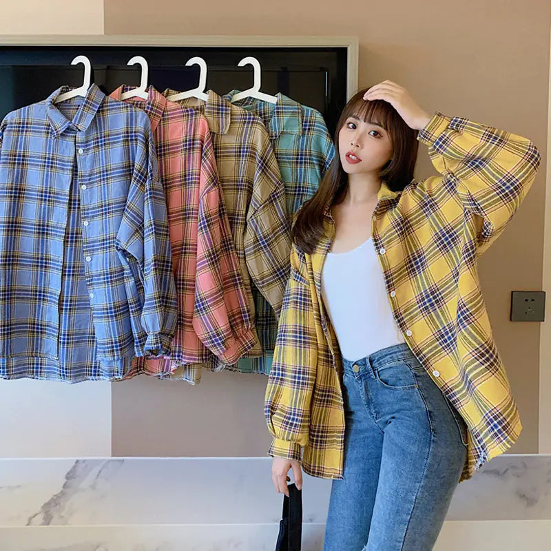 Autumn 2020 Korean Loose Fit Plaid Shirt Jacket