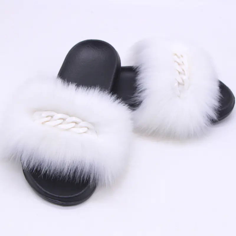 Faux Fox Fur Plush Flip-Flop Sandals for Women