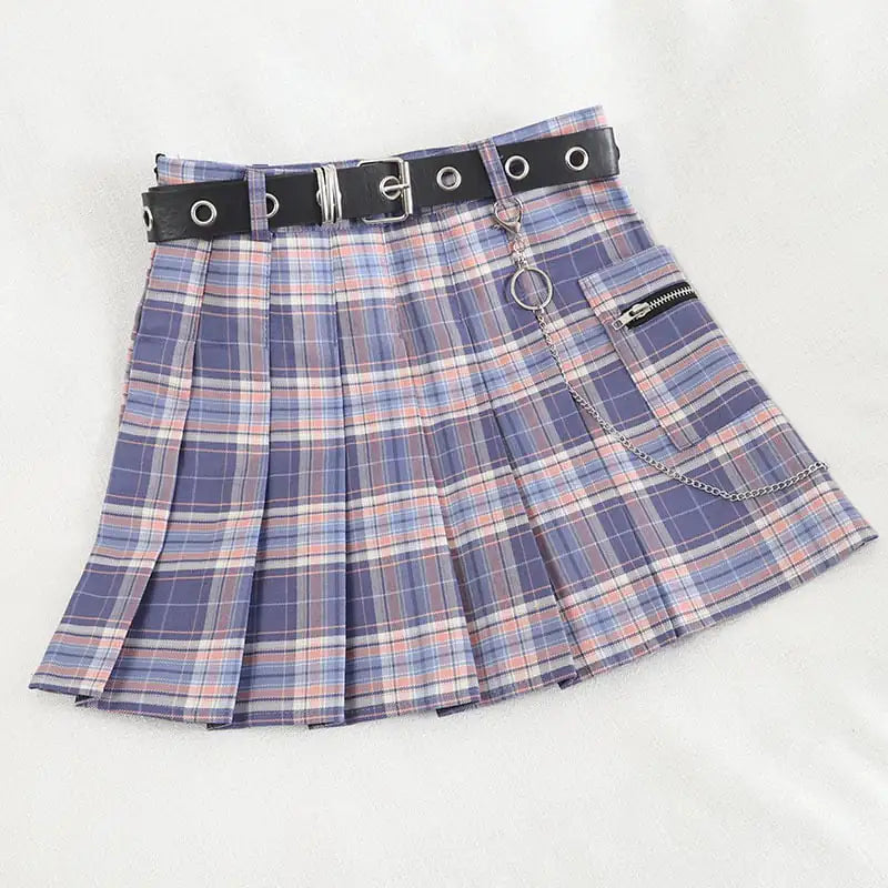 Gradient Plaid High Waist Pleated A-line Skirt for Women
