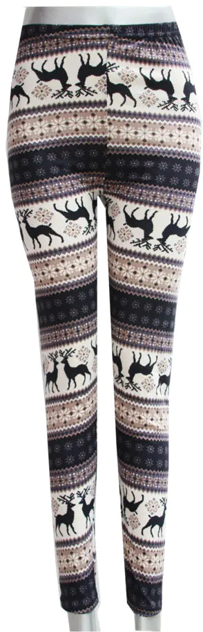 Christmas Print Plus Size Stretch Pants with Reindeer