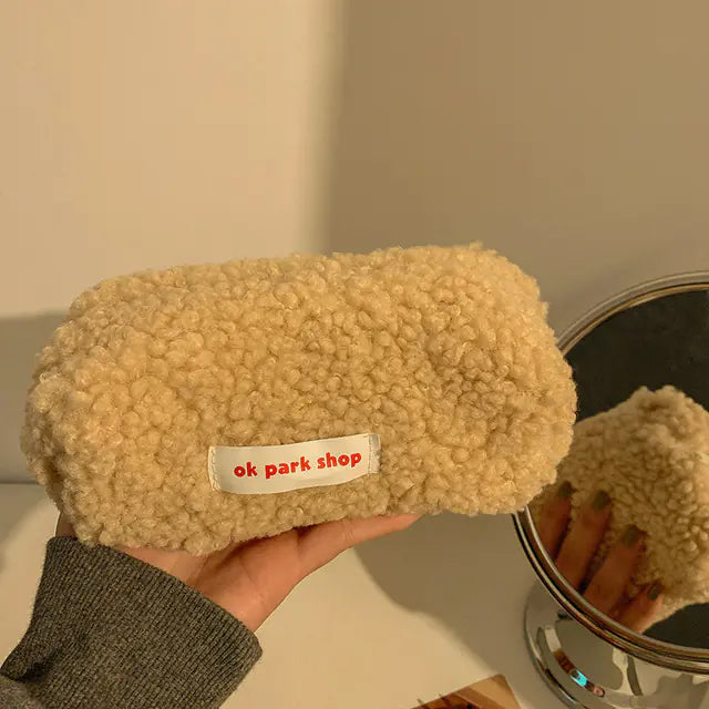 Plush Lamb Hair Cosmetic Bag - Large Capacity Organizer