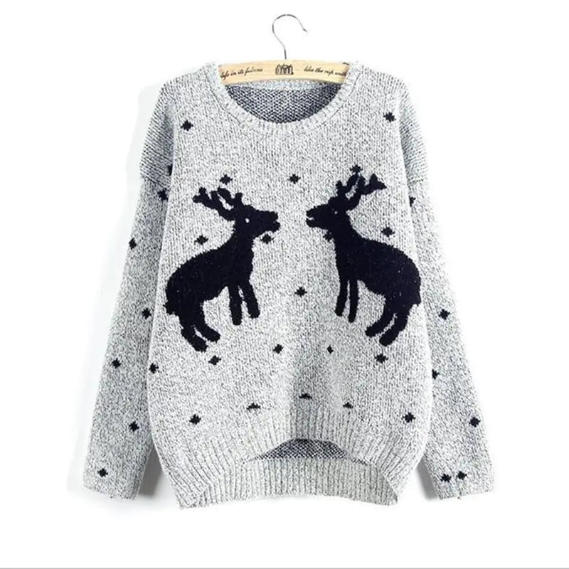 Embroidered Reindeer Knit Christmas Sweater