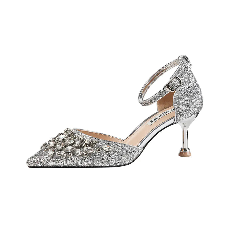 European American Rhinestone High Heels - Pointed Toe